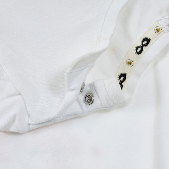 Памучна тениска с щампа и панделка за момиче бяла Naf Naf 205896 3
