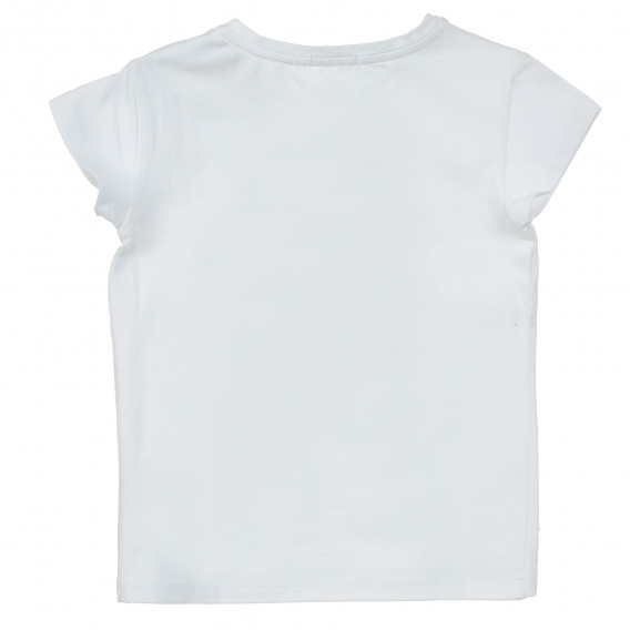 Памучна тениска с щампа и панделка за момиче бяла Naf Naf 205897 4