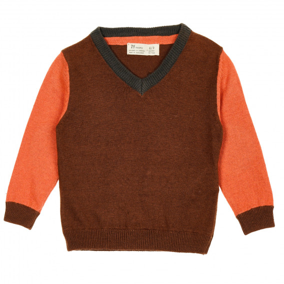 Пуловер с коралови ръкави за бебе, кафяв ZY 208436 