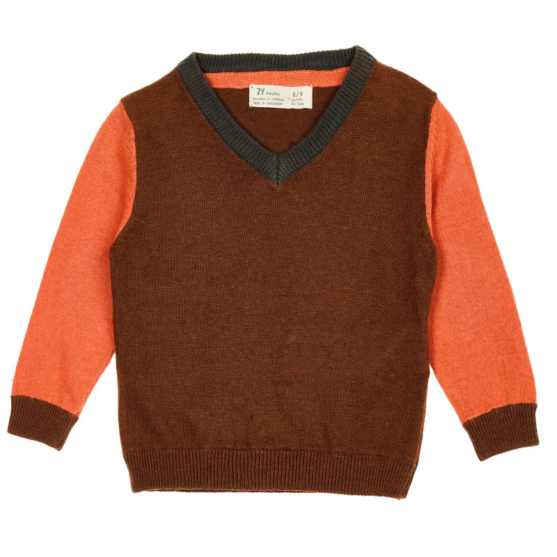 Пуловер с коралови ръкави за бебе, кафяв  208436