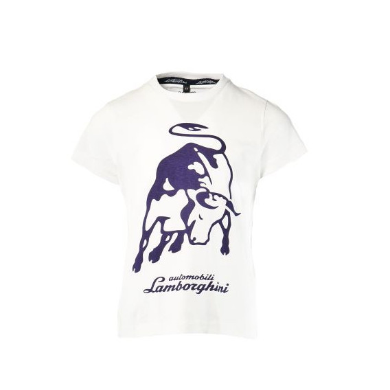 Памучна тениска с щампа на бик и надпис за момче, бяла Lamborghini 20855 