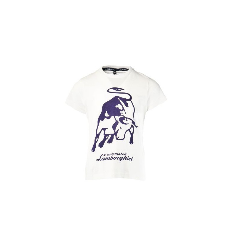 Памучна тениска с щампа на бик и надпис за момче, бяла  20855
