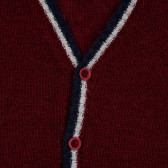Плетена дълга жилетка с бял и син кант, червена ZY 208576 2