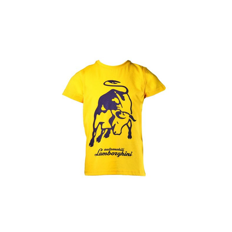 Памучна тениска с щампа на бик и надпис за момче, жълта  20869