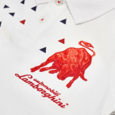Поло тениска с бродирана емблема на марката и геометричен мотив за момче, бяла Lamborghini 20871 4