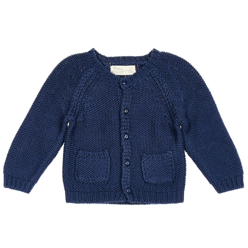 Плетена жилетка с джобове за бебе, тъмно синя  208719