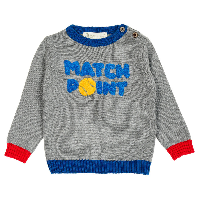Памучен пуловер с надпис Match point за бебе  208911