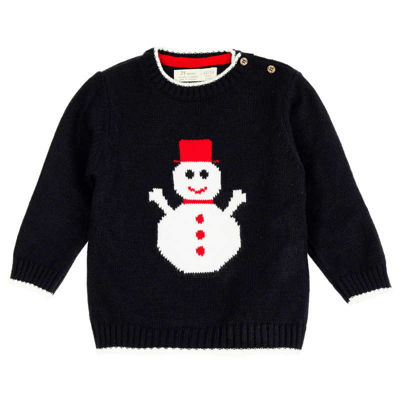 Плетен пуловер с принт снежен човек за бебе  209091