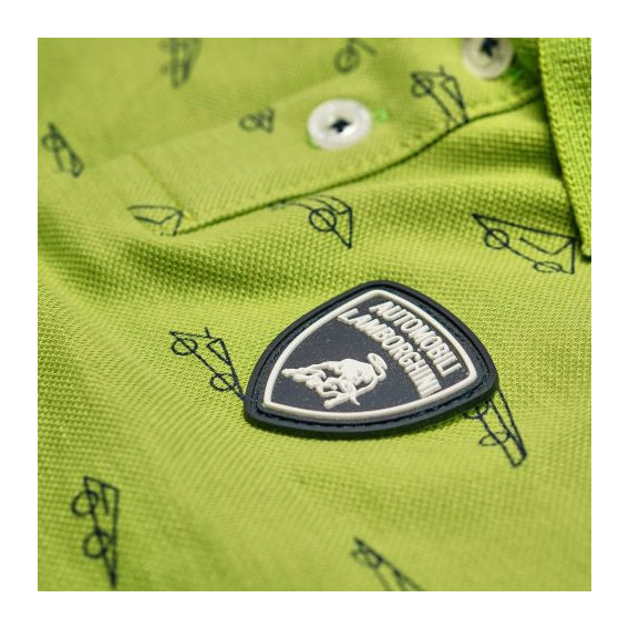 Поло тениска с  апликация емблема  за момче, зелена Lamborghini 20917 3