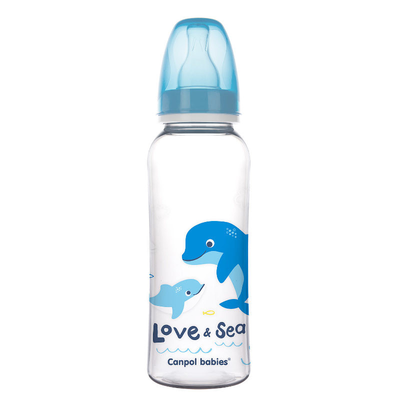 Полипропиленово шише за хранене, Love & Sea с биберон среден поток, 12+ месеца 250 мл., синьо  211178