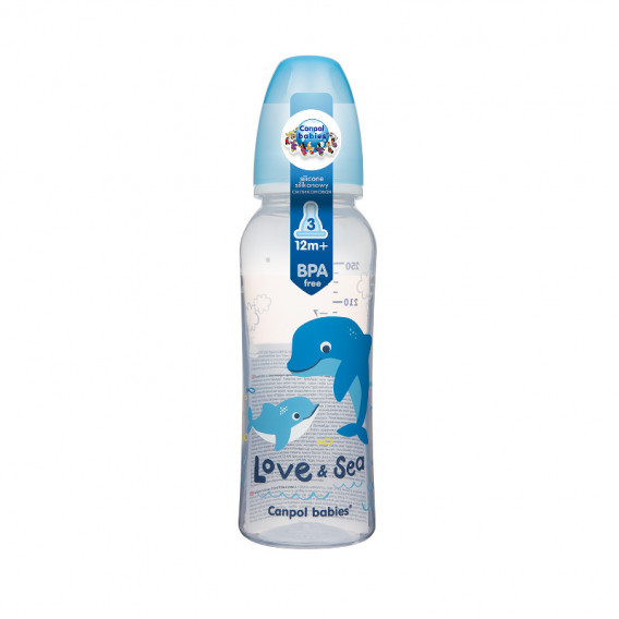 Полипропиленово шише за хранене, Love & Sea с биберон среден поток, 12+ месеца 250 мл., синьо Canpol 211179 2