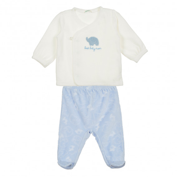 Комплект пижама от две части за бебе, синьо-бял Benetton 211780 