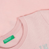 Памучна блуза с дълъг ръкав и брокатена щампа за бебе, розова Benetton 211791 2