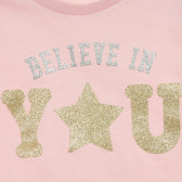 Памучна блуза с дълъг ръкав и брокатена щампа за бебе, розова Benetton 211792 3