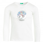 Памучна блуза с дълъг ръкав и снежен човек, бяла Benetton 211811 