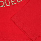 Памучна блуза с дълъг ръкав и панделка, червена Benetton 211855 3