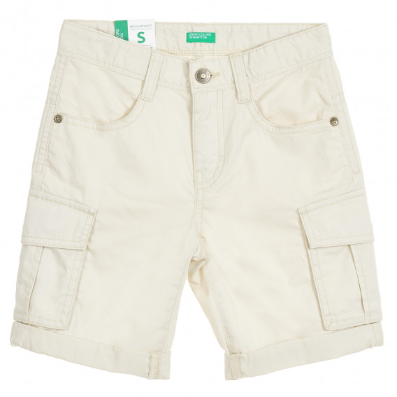Памучен къс панталон със странични джобове, бежов Benetton 211923 