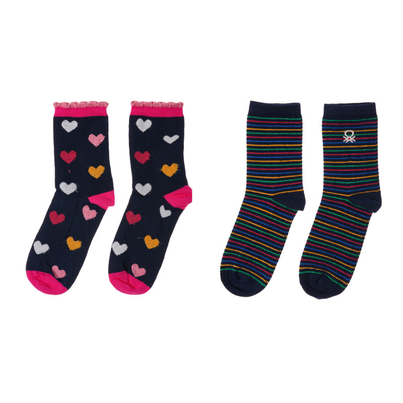 Комплект от два чифта чорапи с апликация на сърца и райе  212199