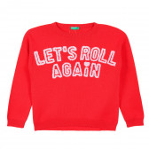 Памучен пуловер с релефен надпис, червен Benetton 212315 