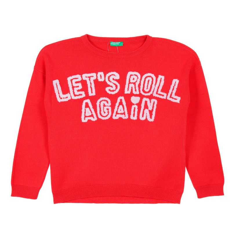 Памучен пуловер с релефен надпис, червен  212315