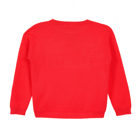 Памучен пуловер с релефен надпис, червен Benetton 212318 4