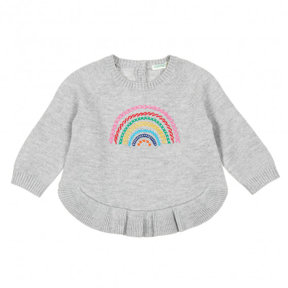 Пуловер с бродерия за бебе, сив Benetton 212319 