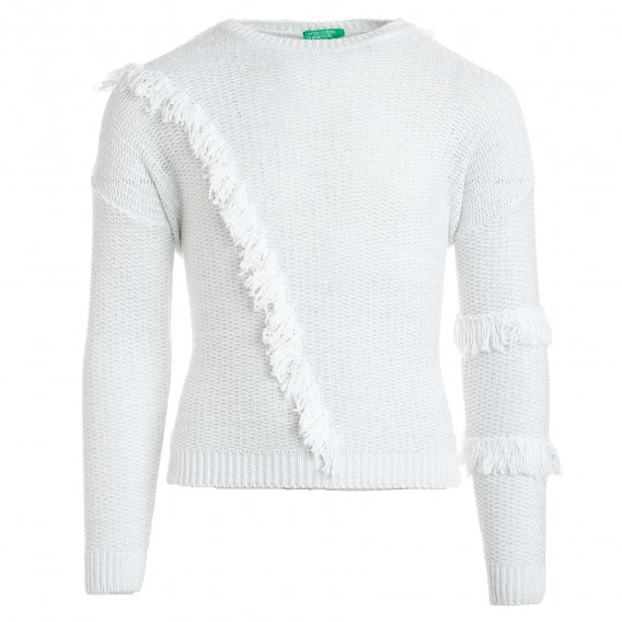 Пуловер със сребристи нишки, декориран с ресни Benetton 212434 