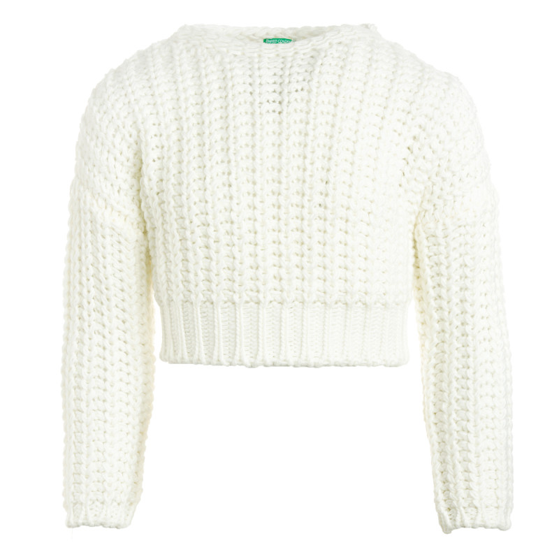 Пуловер на едра плетка с дълъг ръкав, бял  212477