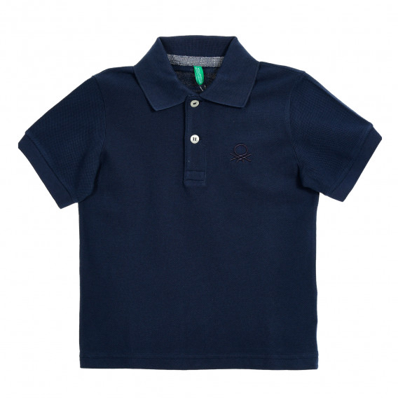 Памучна блуза с къс ръкав и логото на бранда, синя Benetton 212569 