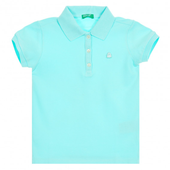 Памучна блуза с къс ръкав и логото на бранда, синя Benetton 212573 