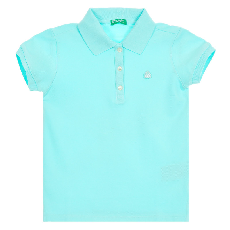 Памучна блуза с къс ръкав и логото на бранда, синя  212573