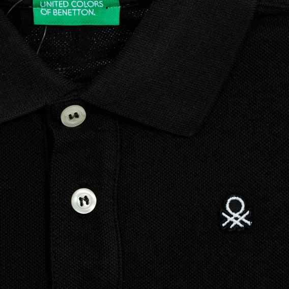 Памучна блуза с къс ръкав и логото на бранда, черна Benetton 212588 3