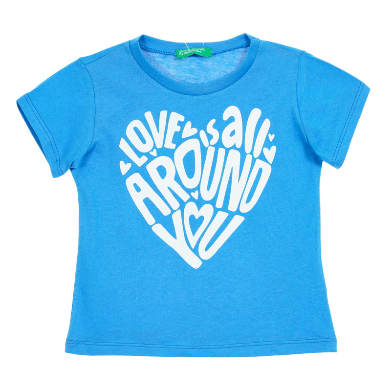 Памучна тениска с надпис за бебе, синя  212653