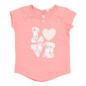 Памучна тениска с флорална апликация за бебе, розова Benetton 212657 