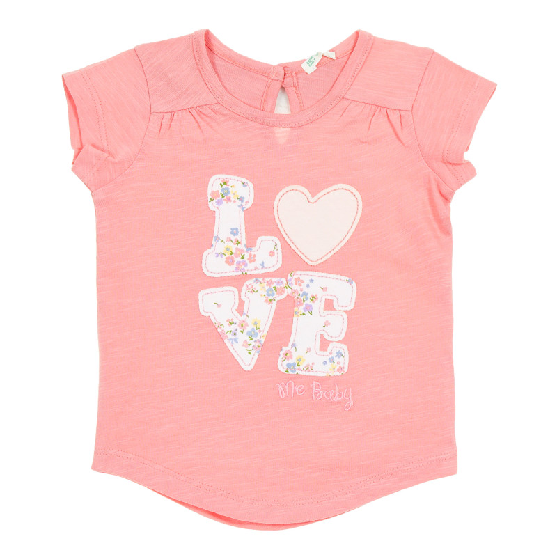 Памучна тениска с флорална апликация за бебе, розова  212657