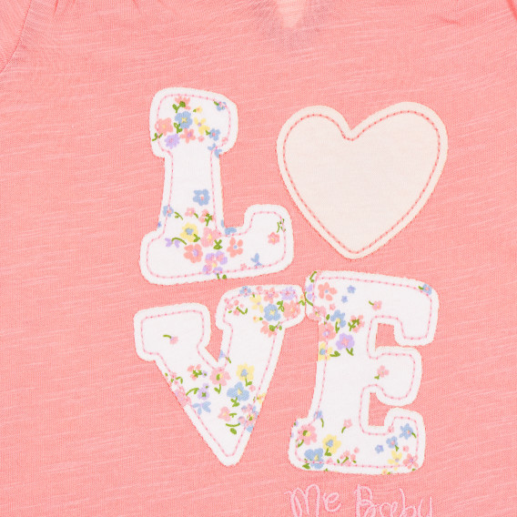 Памучна тениска с флорална апликация за бебе, розова Benetton 212658 2