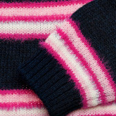 Плетен пуловер с розови райета, тъмно син Benetton 213045 3