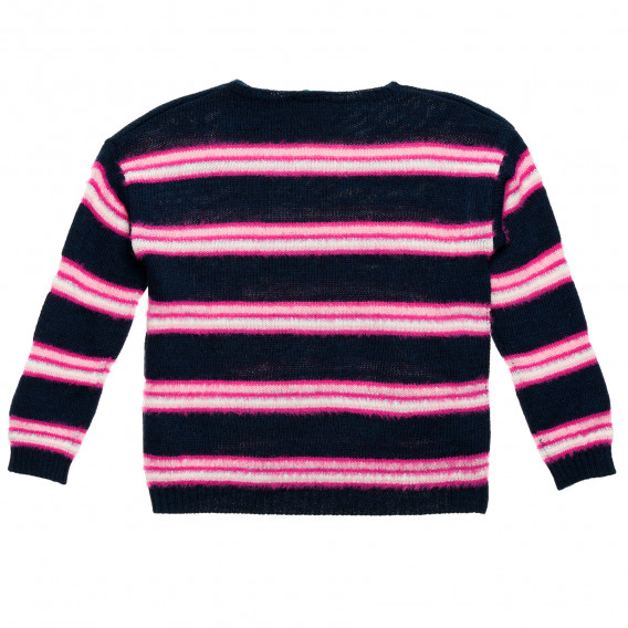 Плетен пуловер с розови райета, тъмно син Benetton 213046 4