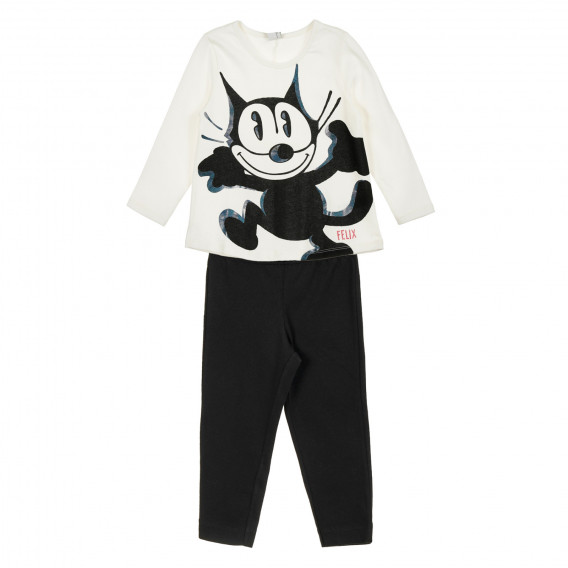 Памучен комплект с клин и блуза с дълъг ръкав за бебе, черно-бял Benetton 213269 
