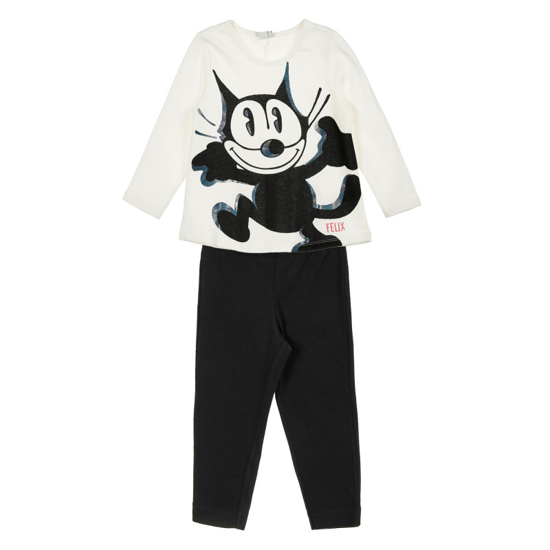 Памучен комплект с клин и блуза с дълъг ръкав за бебе, черно-бял  213269