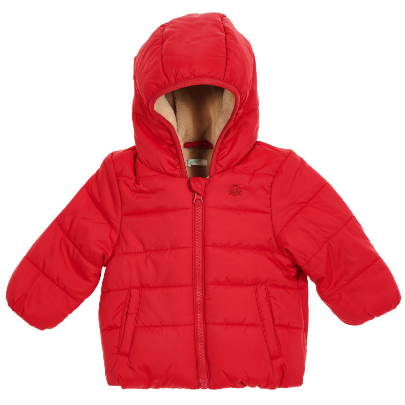 Зимно яке с подплата за бебе с бродирано лого на марката, червено  213552
