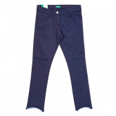 Памучни дънки с дупки на коленете, тъмно сини Benetton 213674 