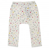 Памучен панталон с флорален принт за бебе, бял Benetton 213735 