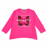Блуза с дълъг ръкав и принт с брокат, розова Benetton 213871 