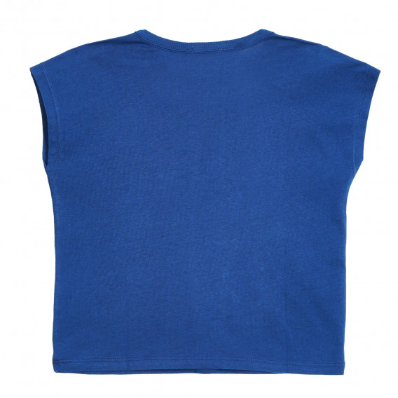 Памучна блуза с къс ръкав и цветен надпис, синя Benetton 213982 4