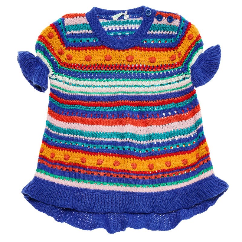 Плетена рокля с къс ръкав за бебе, многоцветна  214377