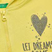 Памучен суитшърт с надпис Let dreams come true за бебе, жълт Benetton 214563 2