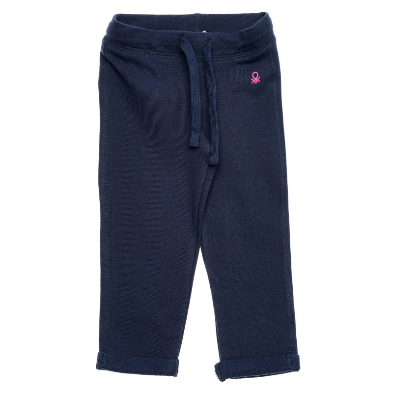 Памучни панталони с розово лого на марката, сини  214602