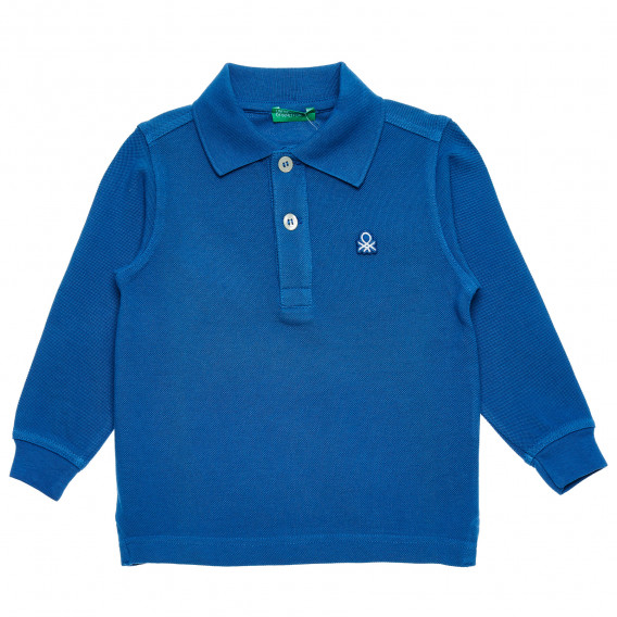 Памучна блуза с дълъг ръкав и логото на марката, синя Benetton 214768 