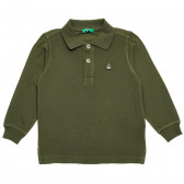 Памучна блуза с дълъг ръкав и логото на марката, тъмно зелена Benetton 214780 